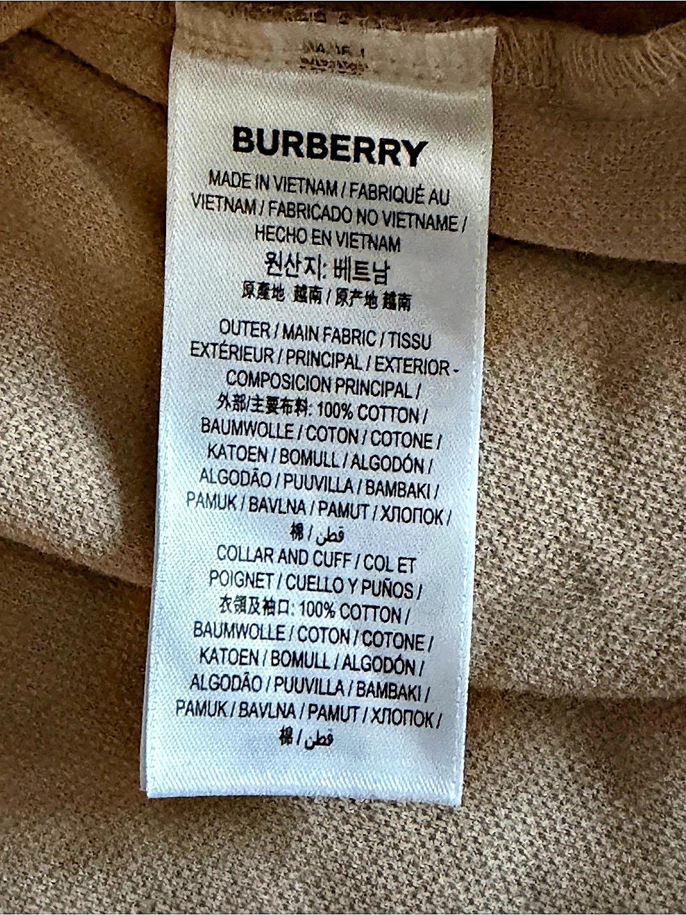 Burberry Men’s XXL Beige Cotton Polo Shirt Nova Check Trim Embroidered Logo - Picture 5 of 9